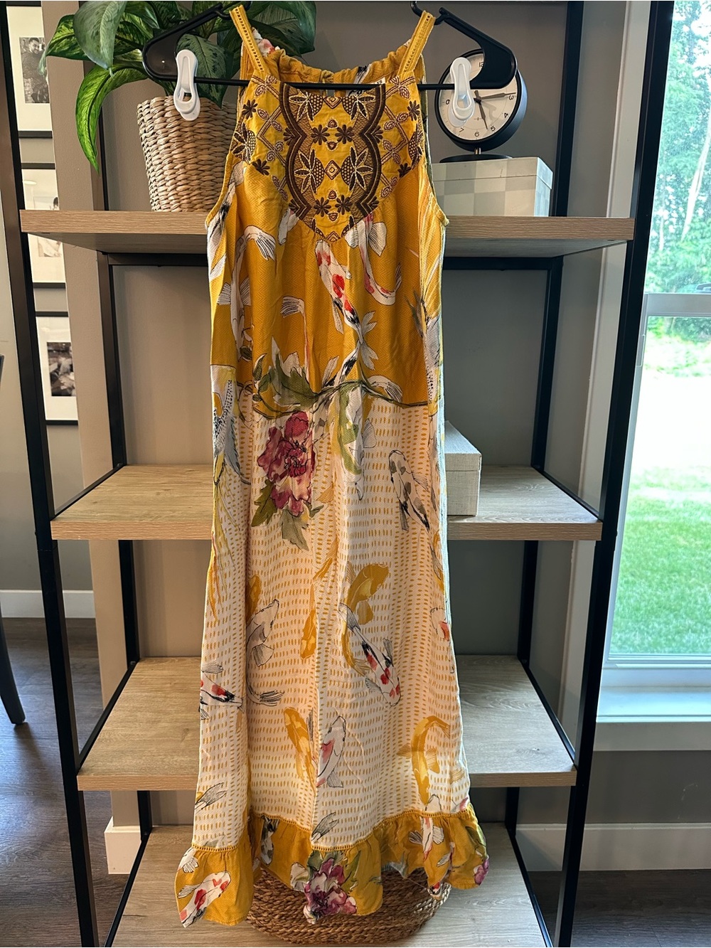 Anthro Paradiso koi Fish Embroidered Maxi Dress